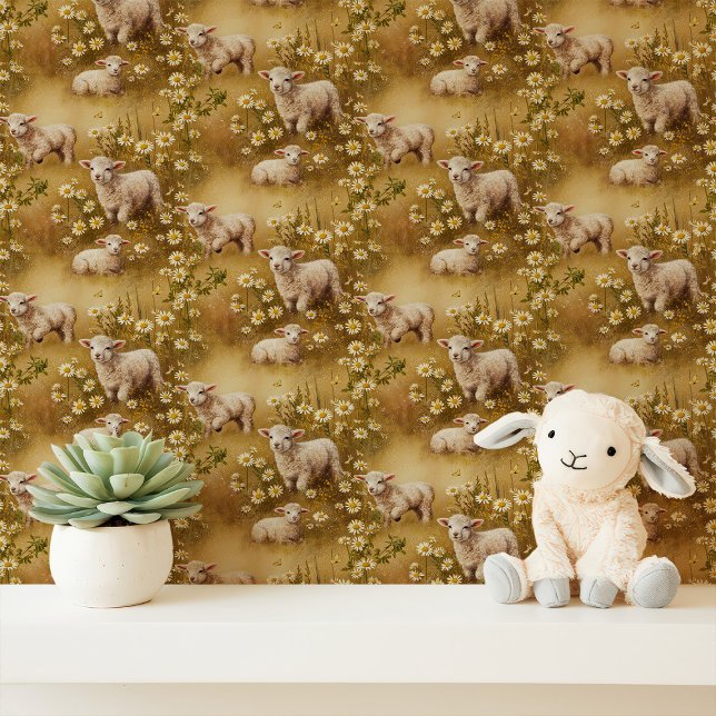 Vintage Lambs and Daisies Nursery Wallpaper (Creator Uploaded)