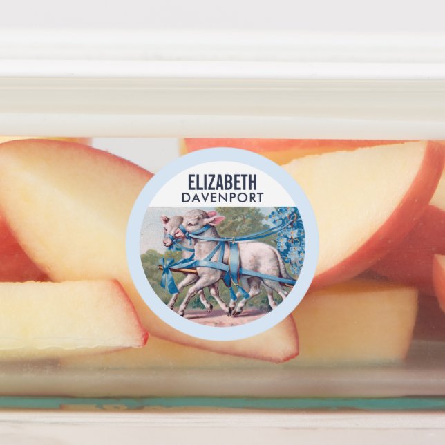 Vintage Lambs Dressed  in Fancy Blue Ribbons (Affixed)