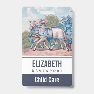 Vintage Lambs Dressed in Fancy Blue Ribbons ID Badge