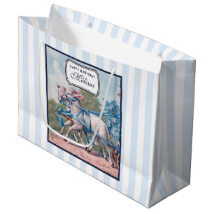 Vintage Lambs in Blue Ribbons on Stripes Birthday Large Gift Bag