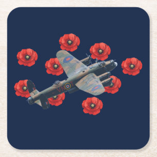 Vintage Lancaster Amongst Red Poppies Square Paper Coaster