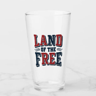 Vintage Land of the Free Patriotic Typography  Glass