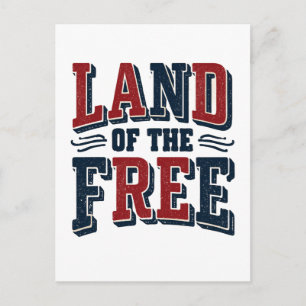 Vintage Land of the Free Patriotic Typography Postcard