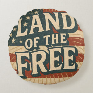 Vintage Land of the Free USA Independence Day Round Cushion