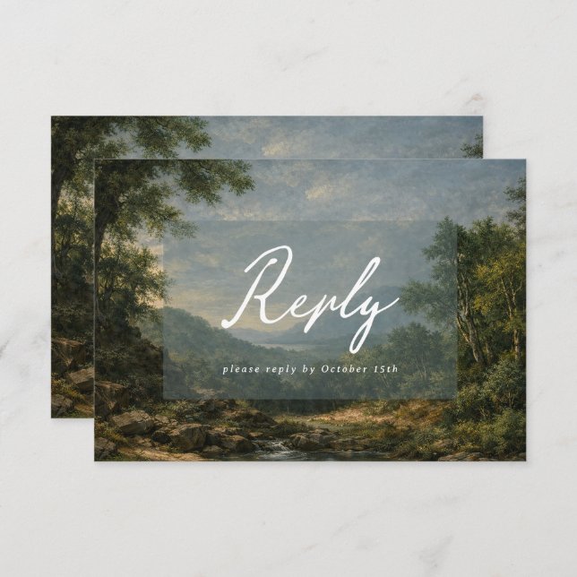 Vintage Landscape Antique Blue Wedding Reply RSVP Card (Front/Back)