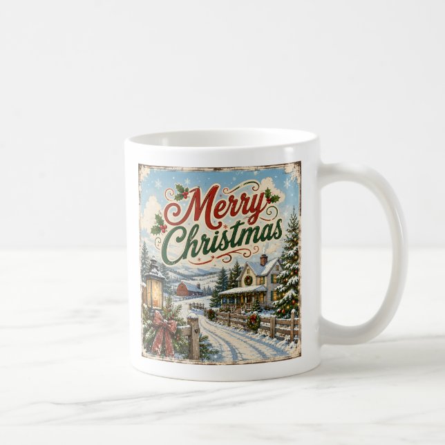 vintage landscape christmas mug  (Right)