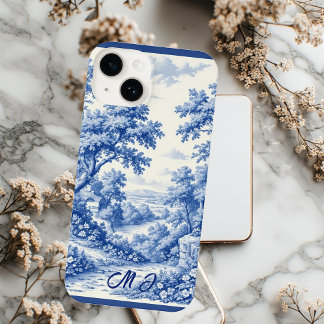 Vintage Landscape French Toile Blue Flora Monogram iPhone 14 Case