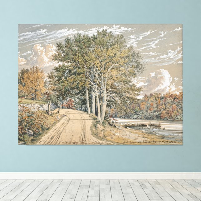 Vintage Landscape Painting Harlem River Canvas Print (Insitu(Wood Floor))