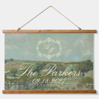 Vintage Landscape Painting Wedding Welcome Sign Hanging Tapestry