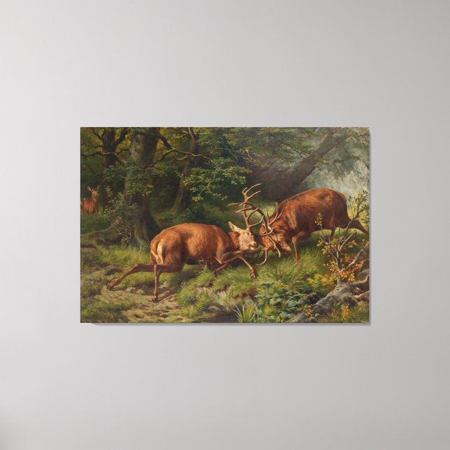 Vintage Landscape Pausinger Fighting Deer Canvas Print (Front)
