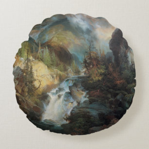 Vintage Landscape Waterfall in Mountains by Moran Round Cushion