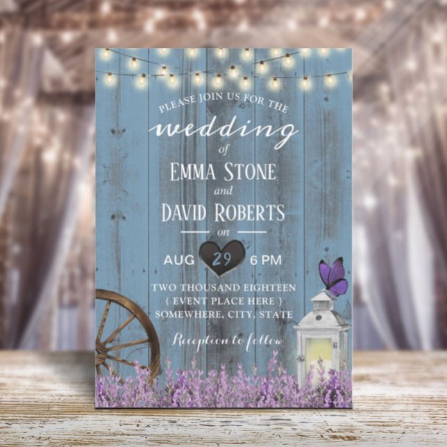Vintage Lantern Lavender Dusty Blue Barn Wedding Invitation (Creator Uploaded)