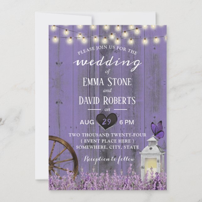 Vintage Lantern Lavender Lavender Barn Wedding Invitation (Front)