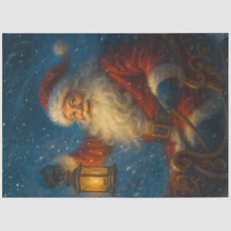 Vintage Lantern-Lit Santa in a Snowy Night – Magic Tissue Paper