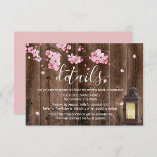 Vintage Lantern Pink Floral Wedding Details Invitation