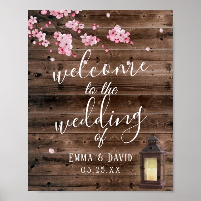 Vintage Lantern Pink Floral Wedding Welcome Sign (Front)
