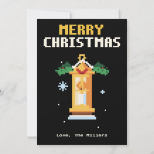 Vintage Lantern Pixel Art Christmas Card