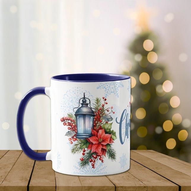Vintage Lantern Poinsettia Christmas Bouquet Mug (Creator Uploaded)