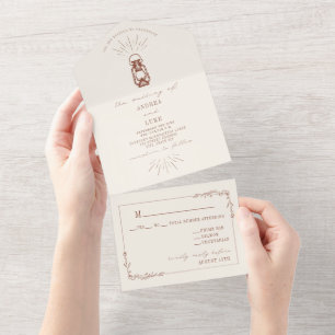 Vintage Lantern Rustic Floral Terracotta Wedding A All In One Invitation