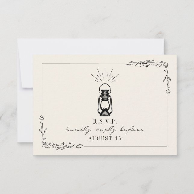 Vintage Lantern Rustic Wedding RSVP Card (Front)