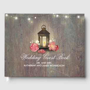 Vintage Lantern Rustic Wood Barn Wedding Guest Book
