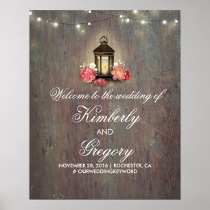 Vintage Lantern Rustic Wood Wedding Welcome Sign