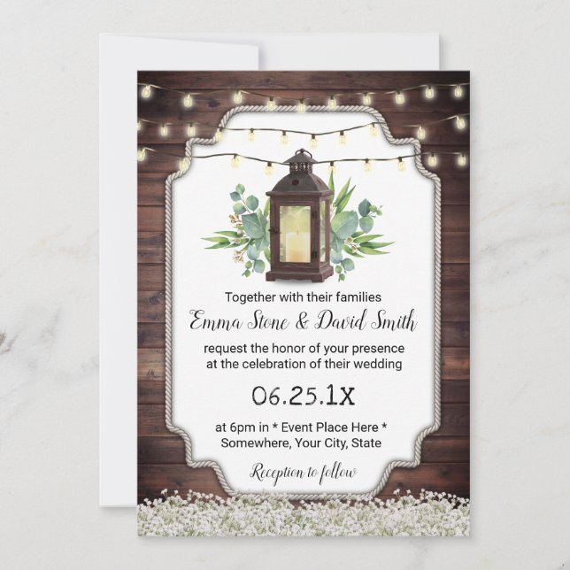 Vintage Lantern String Lights Rustic Wedding Invitation (Front)