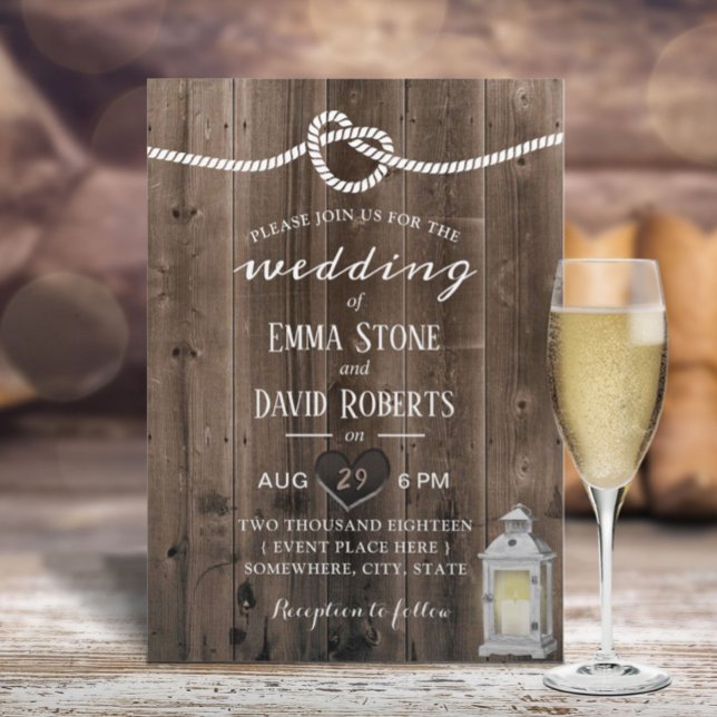 Vintage Lantern Tying the Knot Barn Wedding Invitation (Creator Uploaded)