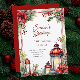 Vintage Lantern Watercolor Christmas Holiday Card