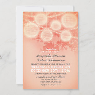 vintage lanterns pink wedding invitation