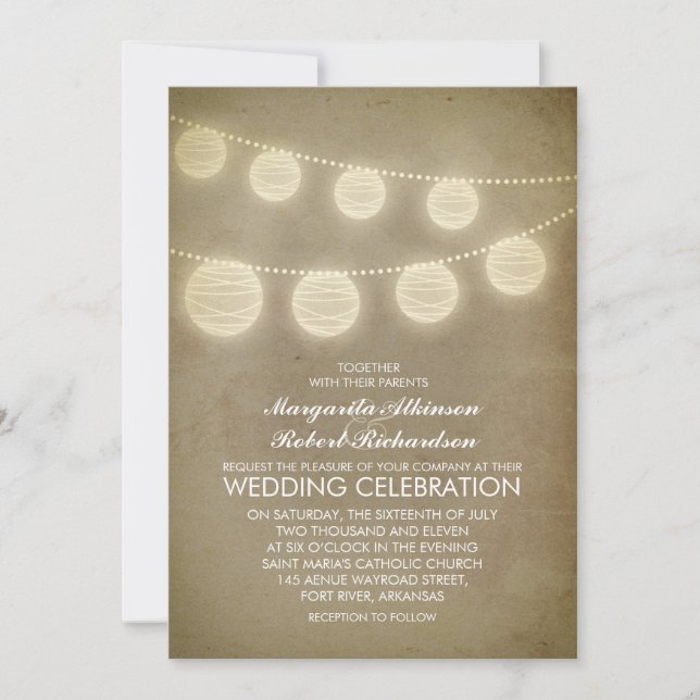 vintage lanterns rustic wedding invitation (Front)