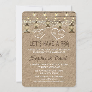 Vintage Lanterns String Lights Burlap I DO BBQ Invitation