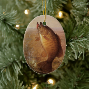 Vintage Largemouth Brown Bass Fish, Sports Fishing Ceramic Tree Decoration