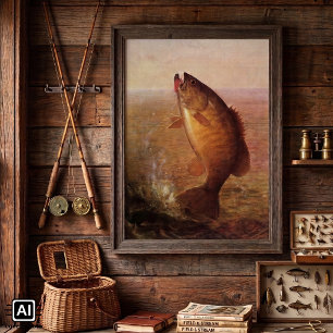 Vintage Largemouth Brown Bass Fish, Sports Fishing Poster