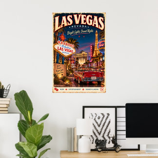 Vintage Las Vegas Nevada Travel Poster Neon Strip