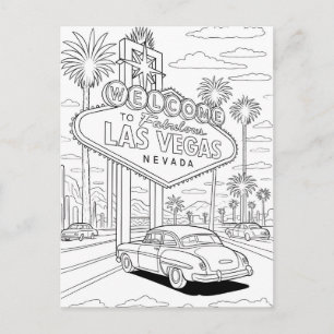 Vintage Las Vegas Sign Colouring Page Postcard