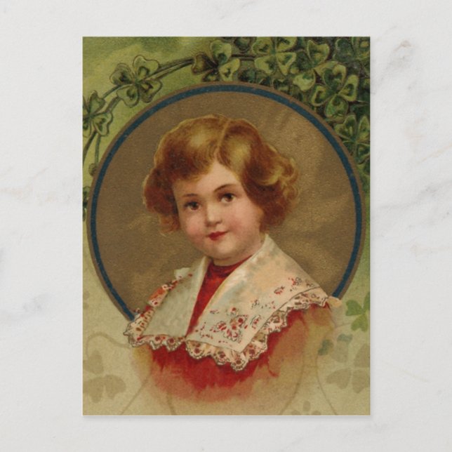 Vintage Lass St. Patrick's Day Postcard (Front)