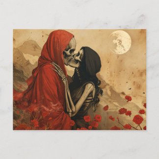 Vintage Last Kiss - Skeleton pair in love  Postcard