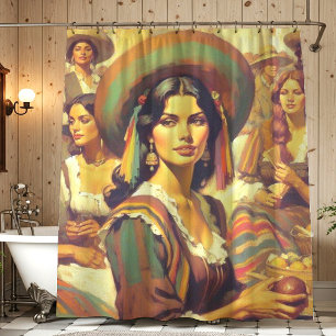 Vintage Latina Woman Painting Shower Curtain