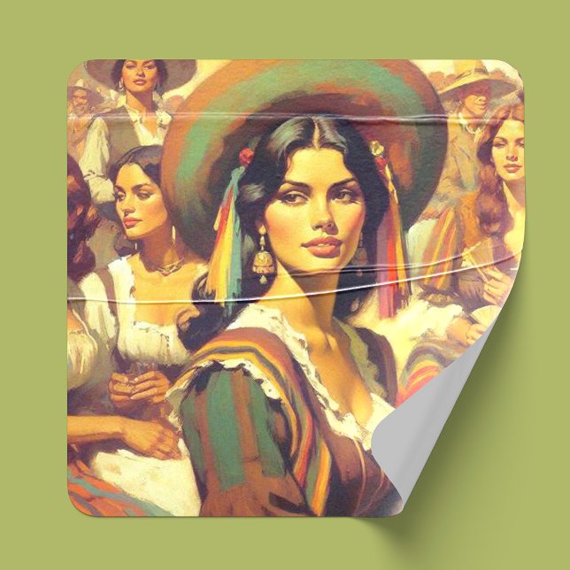 Vintage Latina Woman Painting Square Sticker (Creator Uploaded)