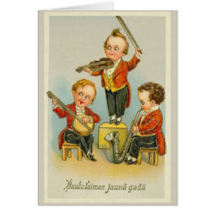 Vintage Latvian Happy New Year Greeting Card