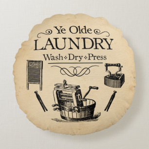 Vintage Laundry Room Round Cushion
