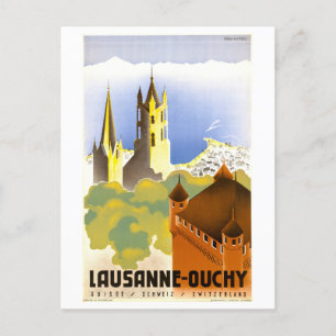 Vintage Lausanne-Ouchy, Switzerland, Travel Poster Postcard