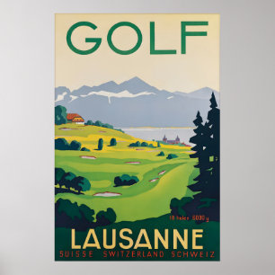 Vintage Lausanne Switzerland Golf Travel Poster