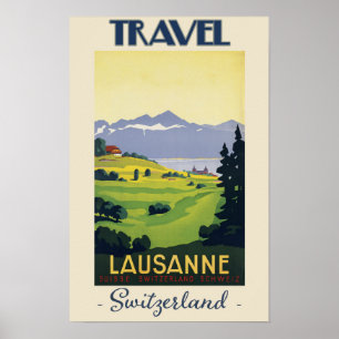 Vintage Lausanne Switzerland Travel  Poster
