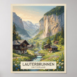 Vintage Lauterbrunnen Switzerland Travel Poster