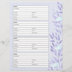 Vintage lavender address book page