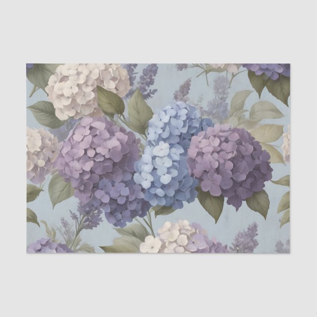 Vintage Lavender and Hydrangea Floral  Tissue Paper (Front)