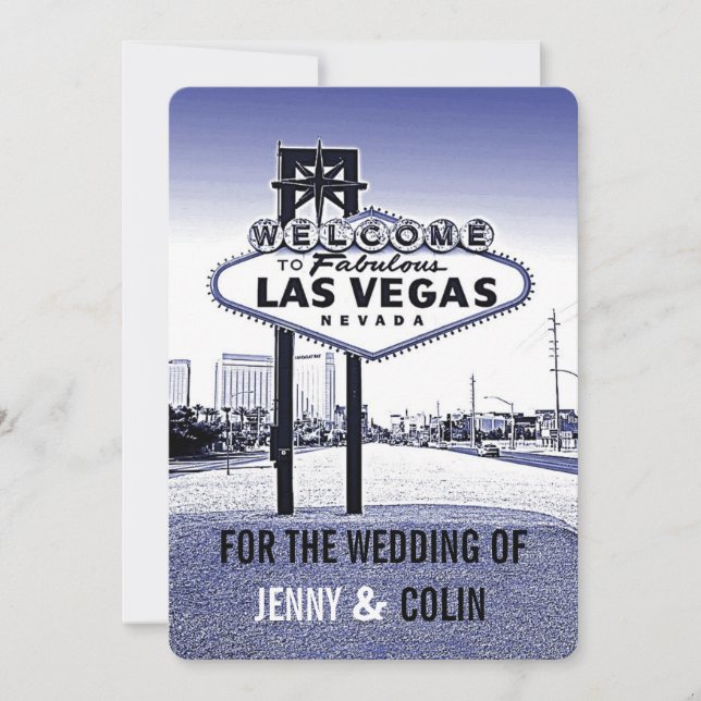 Vintage Lavender Blue Las Vegas Wedding Invites (Front)