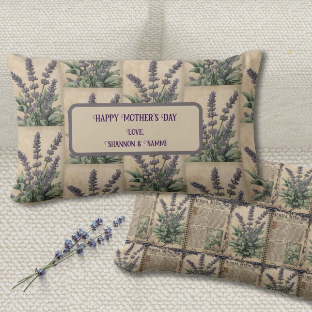 Vintage Lavender Botanical Accent Lumbar Cushion (Vintage Lavender Lumbar Pillow Gift for Mom, Gardeners, or Kitchen Witches)